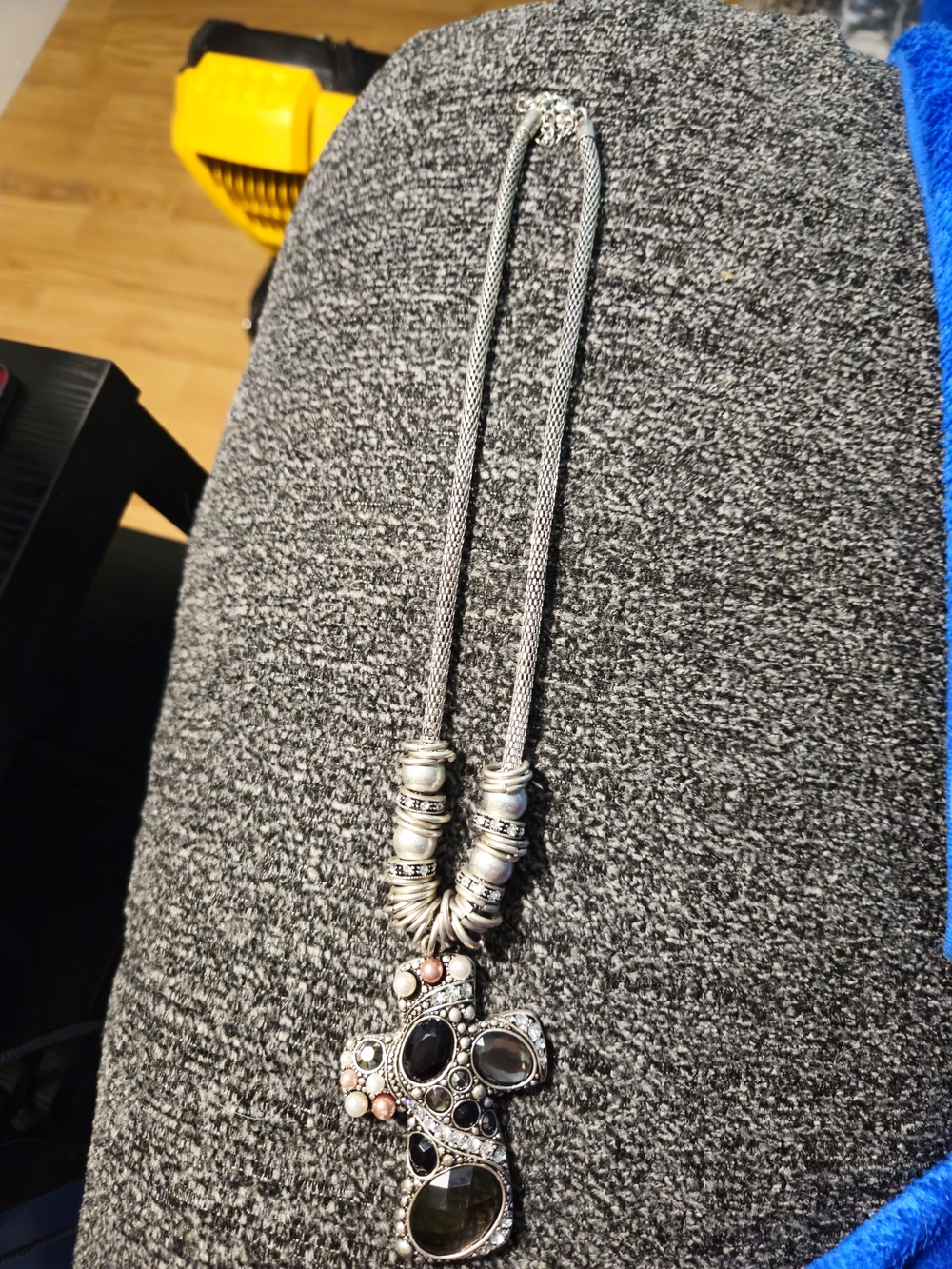 Silver-Tone Multi-Stone Pendant Necklace in Black and Pink - Women Jewelry